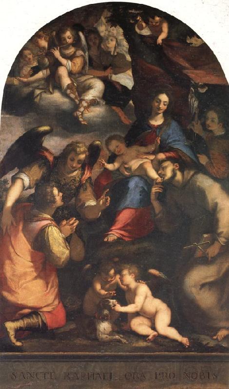 Paggi, Giovanni Battista Madonna and Child with St.Anthony of Padua,Tobias,and the Archangel Ra-Phael France oil painting art